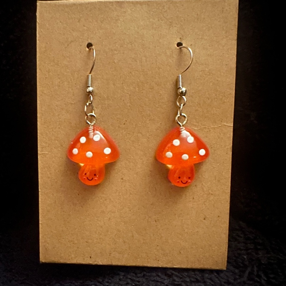 Cute Orange/Red  Mushroom Dangle Earrings
